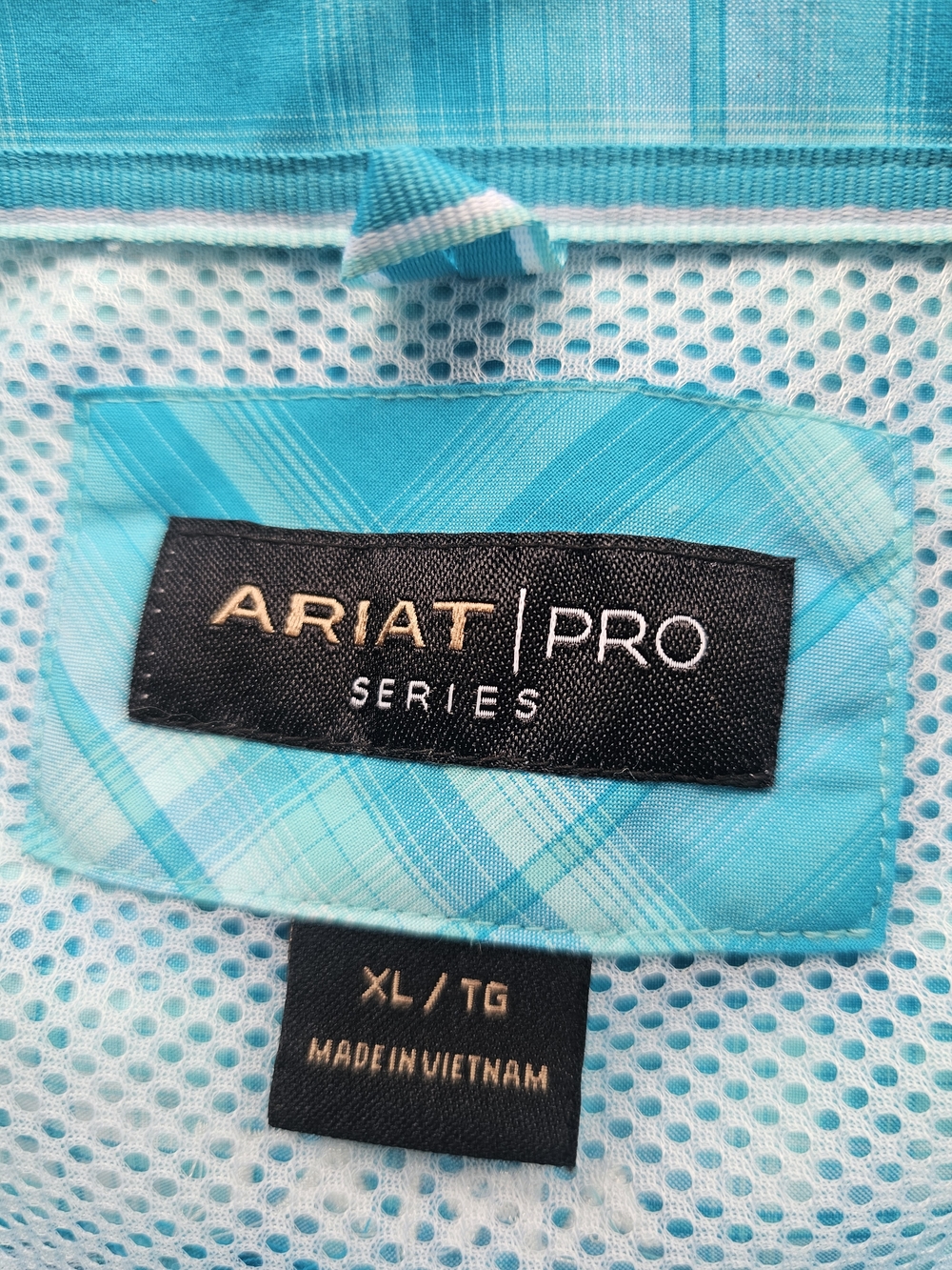 Ariat Pro Series Men's Turquoise Plaid Short-Sleeve Button-Down Shirt Size XL - Picture 3 of 10